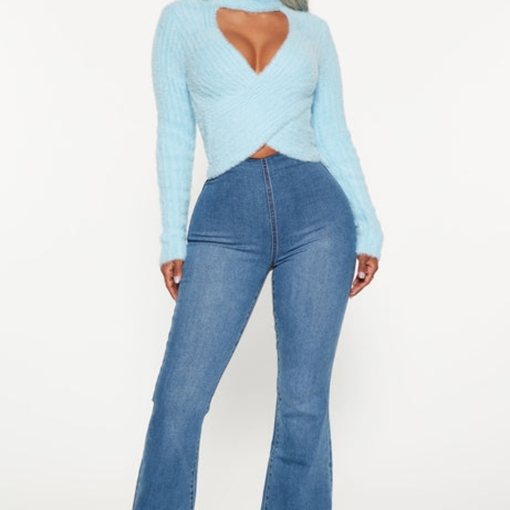 Light Blue Knit Sweater and Denim Jeans
